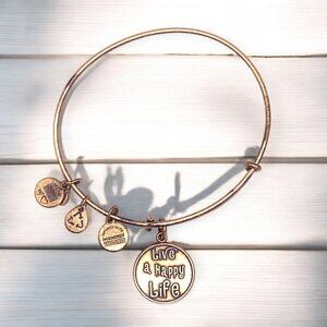 Alex & Ani "Live A Happy Life" Charm Bangle Bracelet Gold-Tone Expandable